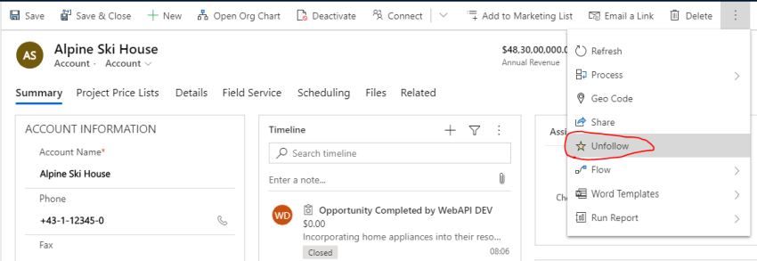 Follow and Unfollow CRM Core records
